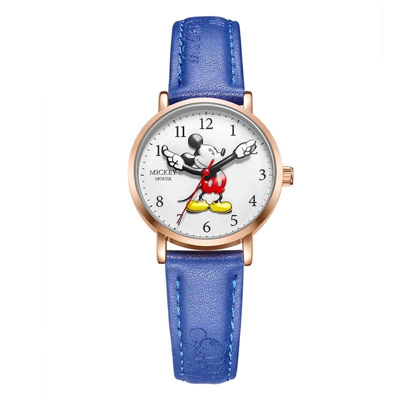 Микки Маус Дети Синий Красный нейлон кожаный ремешок Япония Кварцевые водонепроницаемые часы Дисней наручные часы Дети подарок коробка часы час