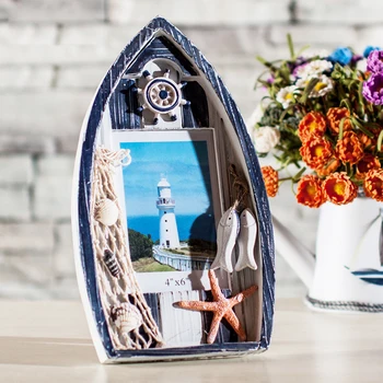 

Mediterranean Style Wood Picture Frames Blue White Ship Photo Frame Home Decor