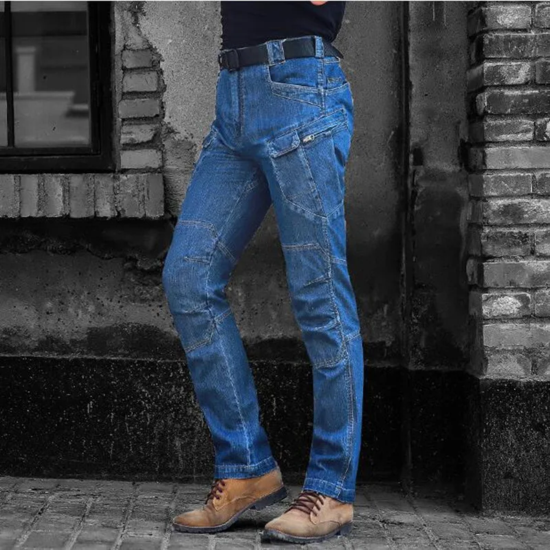 Multi Pocket Stretch Military Tactical Blue Jean Pants Spring Outdoor