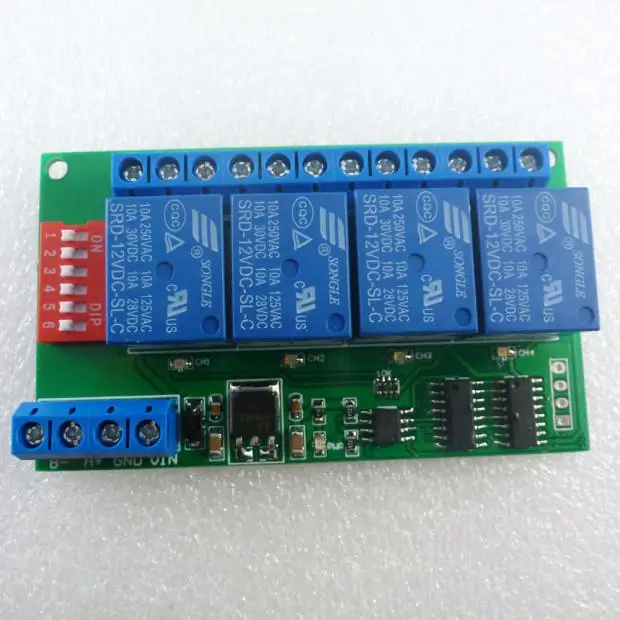 

4CH 12V Modbus RTU PC UART RS485 Relay Board for PLC Lamp LED PTZ Camera Control Remote control switch