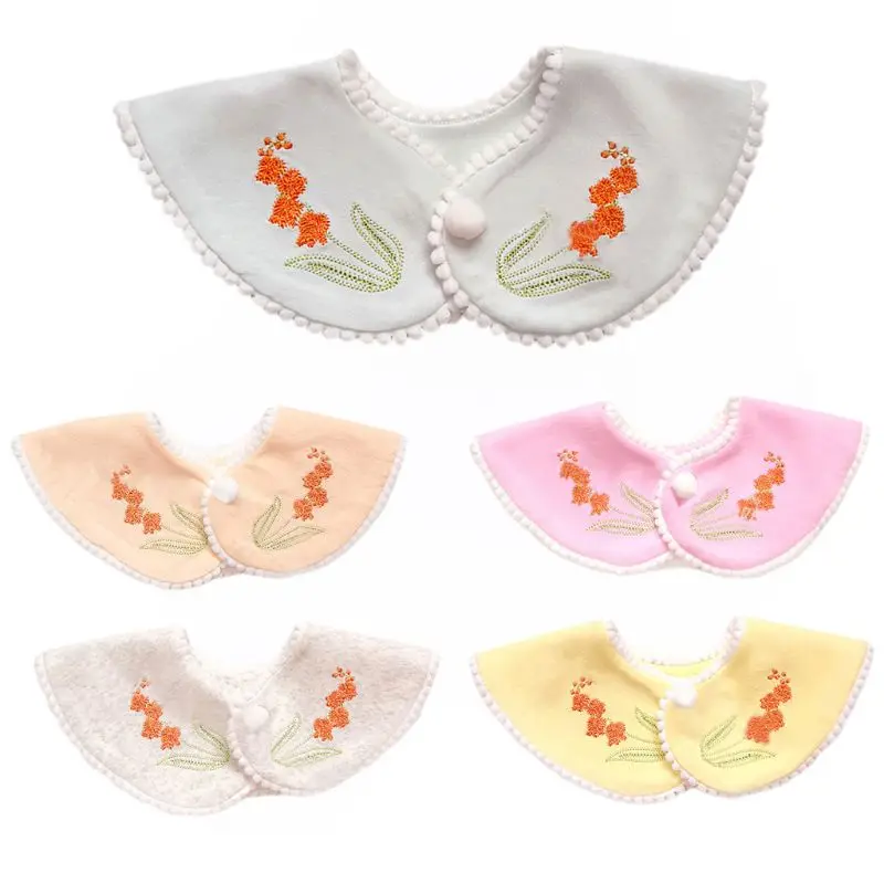 

1PC 360 Degree Rotating Baby Cotton Saliva Towel Round Embroidered Bib Kids Fake Collar Snap Button Drool Towels