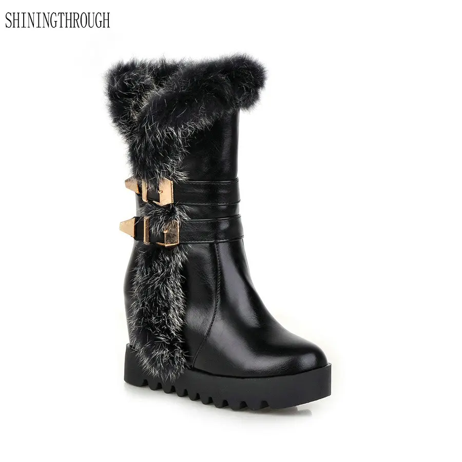 

2018 New fashion women boots winter snow boots woman sexy fur dress shoes woman high heels women shoes black white red