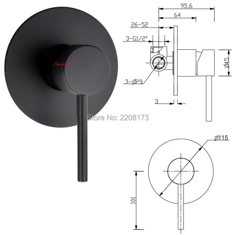 Beli Smesiteli Garansi 10 Tahun Soild Kuningan Matte Hitam Hujan Shower Kepala dan S Shower Lengan dengan Fungsi Tunggal Valve Shower set