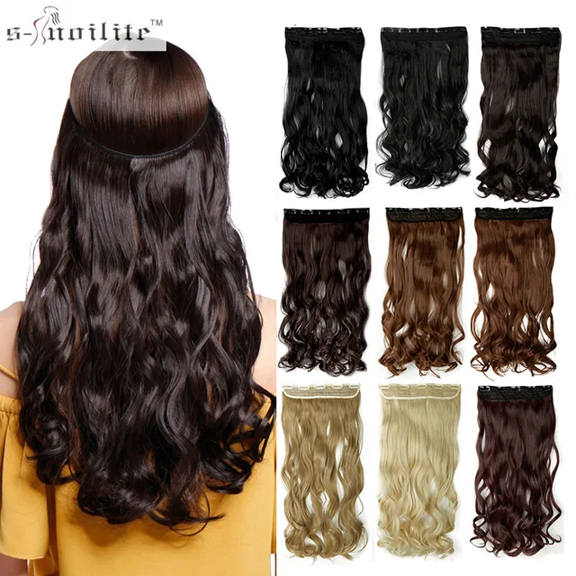 Cheap SNOILITE 17/24/27/29" Long Clip ins hair Extensions synthetic 100% real natural hair Extentions 3/4 full head 1 Piece wavy hair