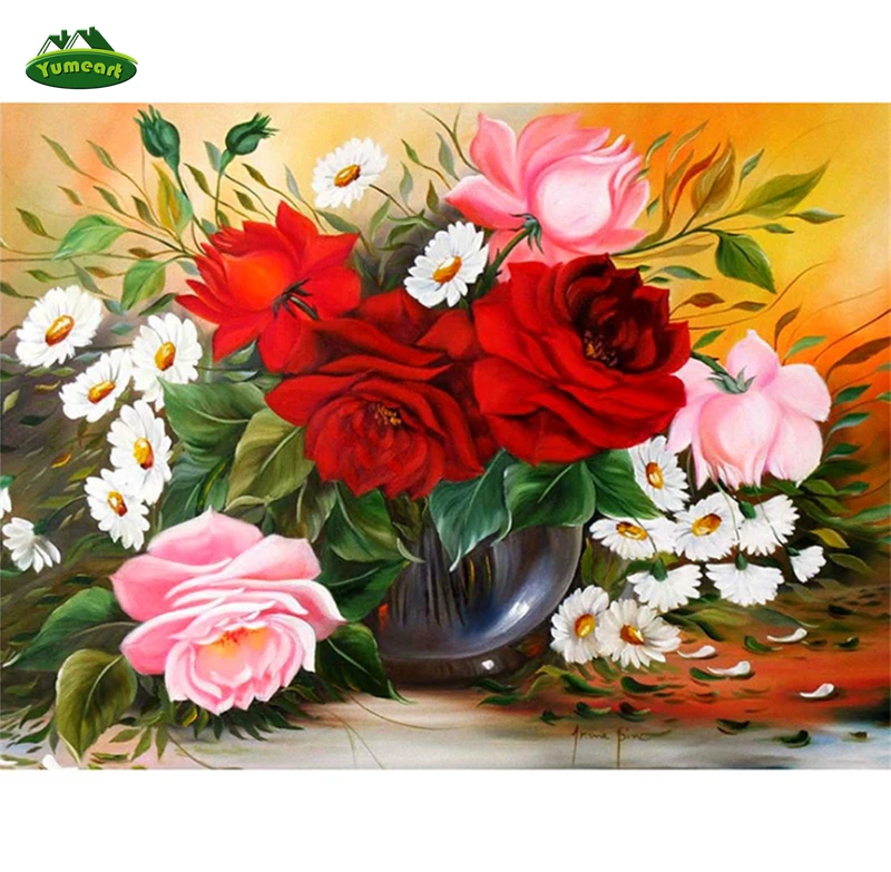DIY Diamond Painting Girls Arranging Flowers Lovely House Wall Embroidery Design 