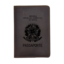 Escudo de Armas de Brasil pasaporte cubierta de cuero Real de viaje cartera Multi tarjeteros monederos grabar nombre funda para pasaporte