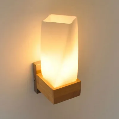 

Nordic creative LED living room bedroom bedside stair walkway real wood wall lamp