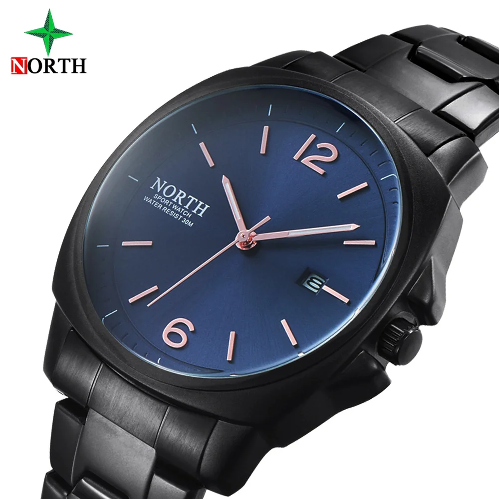 

Top Brand North Men's Casual Watches Black Stainless Steel Fashion Stylish Japan Quartz Male Sport Dress Wristwatch Waterproof