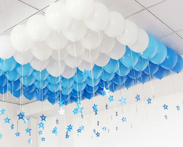 90pcs Set Ribbon Stars Blue White Balloons Wedding Decoration