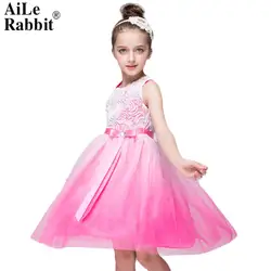 AiLe Rabbit/2018 Новое поступление девушки платье принцессы розовый лук градиент Цвет INS/модные уникальные Эксклюзивная детская одежда
