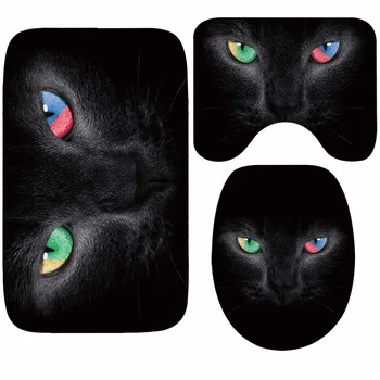 

Honlaker Coloured Cat's Eye Bathroom 3 Pieces of Non-slip Mat HD Printing Flannel Bath Mat Set Toilet Rugs Mats