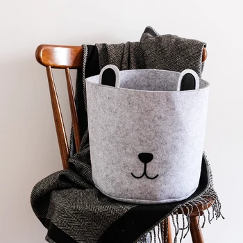 

Nordic Style Felt Storage Baskets Creative Cartoon Cat/Dog Shape Laundry Baskets Toys/Sundries Neatening Baskets Home Decor