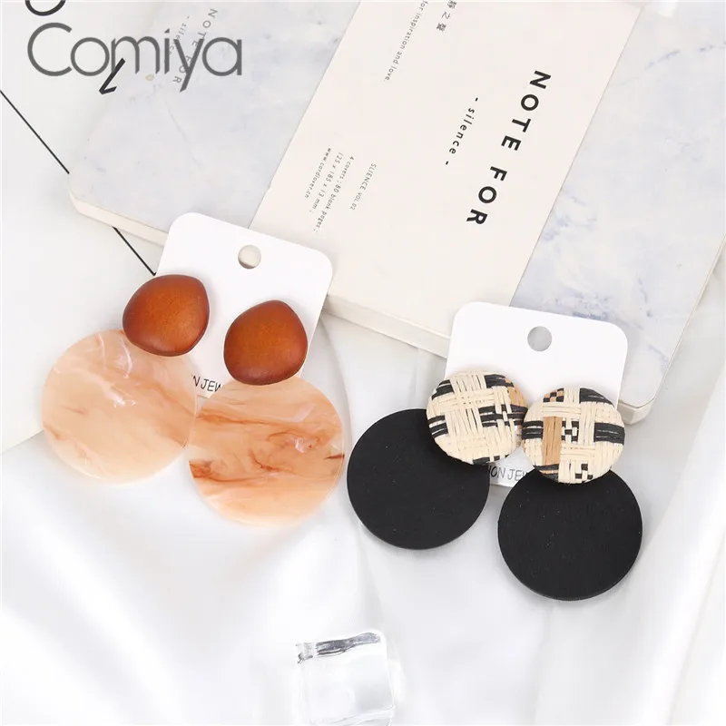

Comiya Boho Femme Drop Earrings Gold Color Zinc Alloy Korean Jewelry Round Resin Pendientes Feminino Accessoreis Dangle Earring