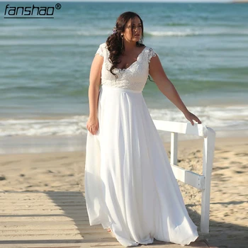 

Elegant Simple Boho Plus Size Wedding Dress Chiffon Lace Cap Sleeves vestido de noiva Dubai Arabic Wedding Gown Bridal Dress