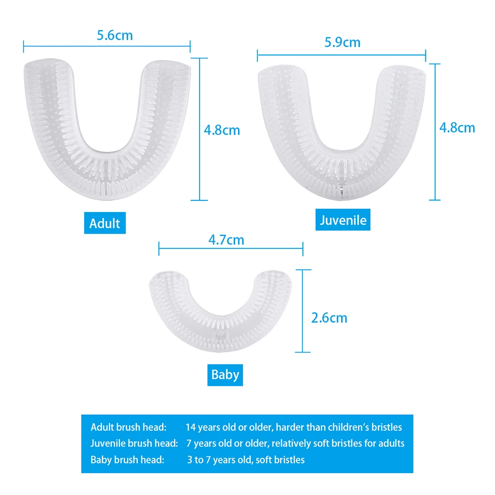 U-образные 360 градусов сменные головки мундштук для 360 Автоматическая звуковая электрическая зубная щетка для взрослых детей зуб Белый