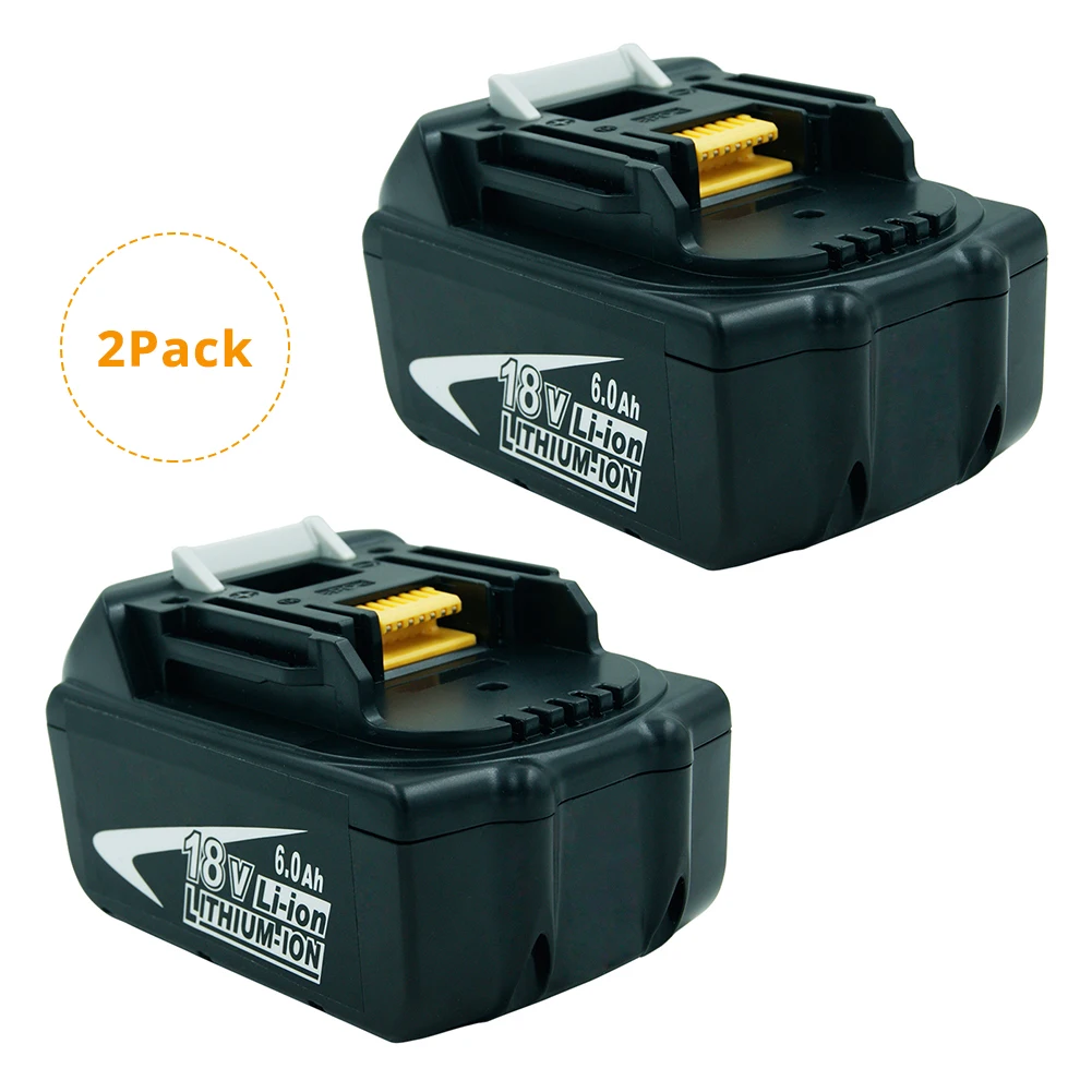 

(2 Pack) BL1860 18 Volt 6000mAh LXT Rechargeable Lithium Ion 6.0Ah Battery for Makita BL1860B BL1850B BL1840 BL1830