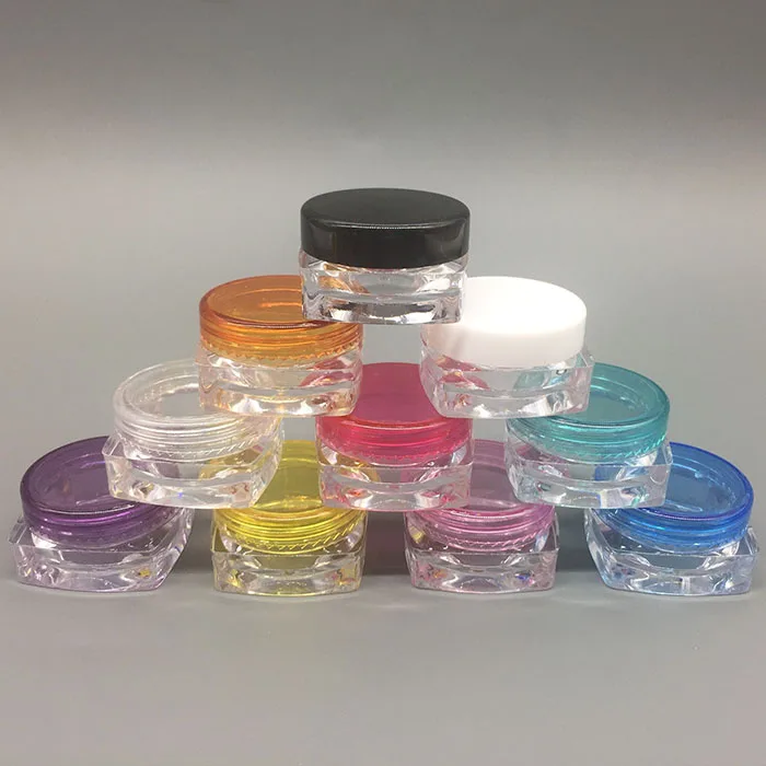 

100pcs 3 gram 3g square base jars plastic small cosmetic sample jars, empty cream jars cosmetic packaging
