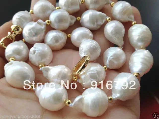 

free shipping >>>>>Beautiful 13-18mm white baroque keshi reborn FW pearl necklace 18