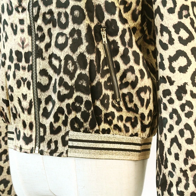 Женская леопардовая куртка-бомбер, короткое пальто с длинными рукавами, повседневная куртка с двумя карманами, женская верхняя одежда в стиле панк, feminina casacos
