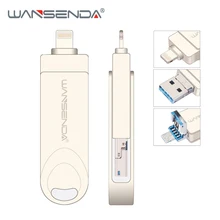 WANSENDA 3 в 1 флеш-накопитель USB 3,0 OTG 128 Гб 64 ГБ 32 ГБ 16 ГБ Флешка для iPhone X 8 7 Plus Мобильная ручка PC Drive высокоскоростная ручка