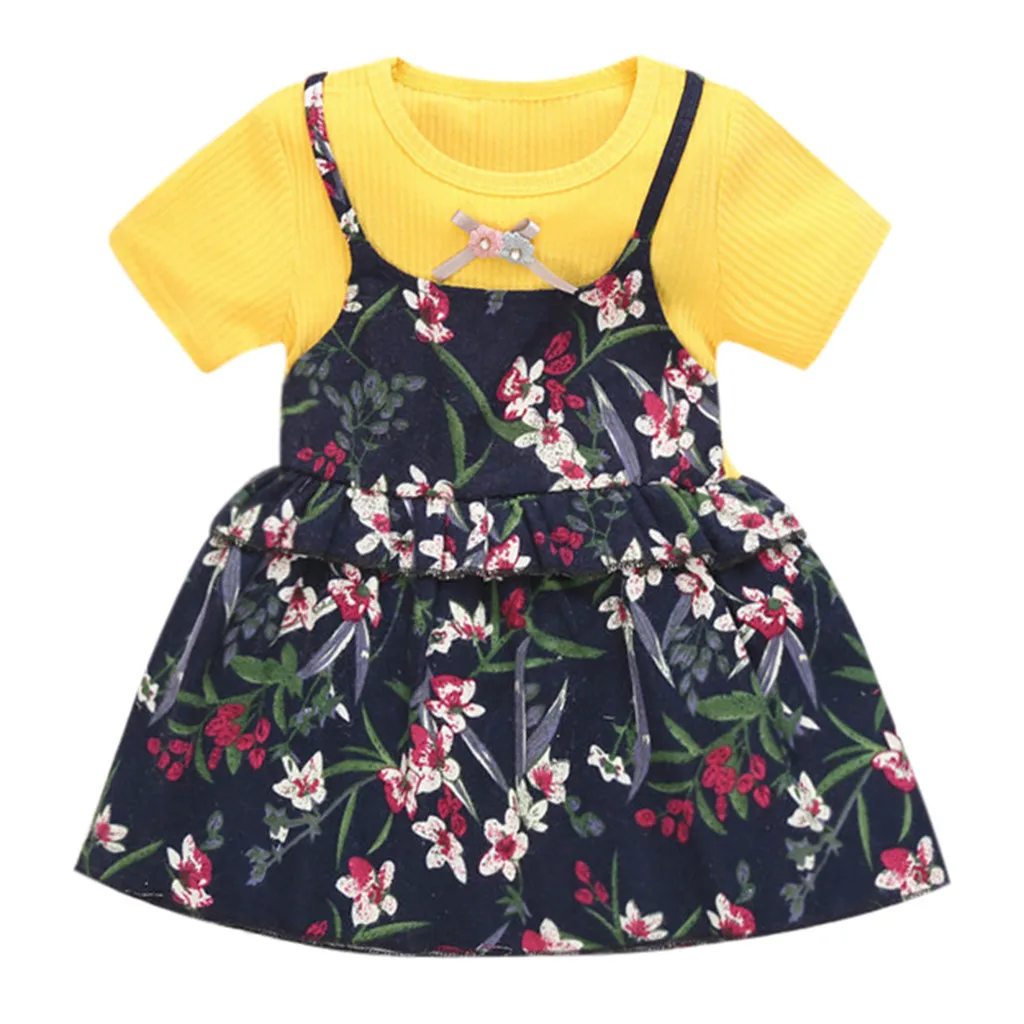 

O-neck Kids Dresses For Girls Summer Floral Children Girls Dresses Fashion And Casual Short Sleeve Kids Toddler Girl Dress