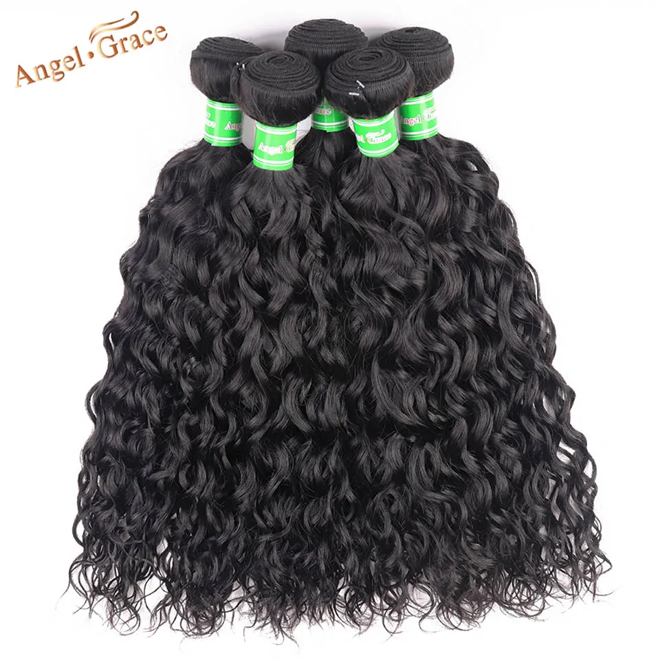 AngelGrace Hair Water Wave Bundles With Closure Remy Human Hair 3 Bundles With Closure Brazilian Hair Weave Bundles With Closure