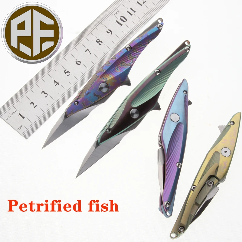 Petrified fish Pocket Knife S35VN Blade Ball Bearing Titanium Handle Tactical Folding Knife Letter Opener Tool Utilily Knife