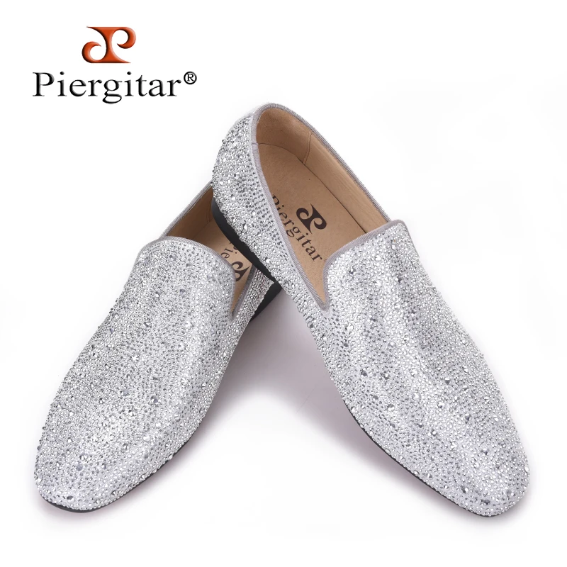 Piergitar 2018 New Style Genuine Leather Men Loafers with Silver Rhinestone Fashion Party and Banquet men's casual shoes slip-on Piergitar 2018 New Style Genuine Leather Men Loafers with Silver Rhinestone Fashion Party and Banquet men's casual shoes slip-on