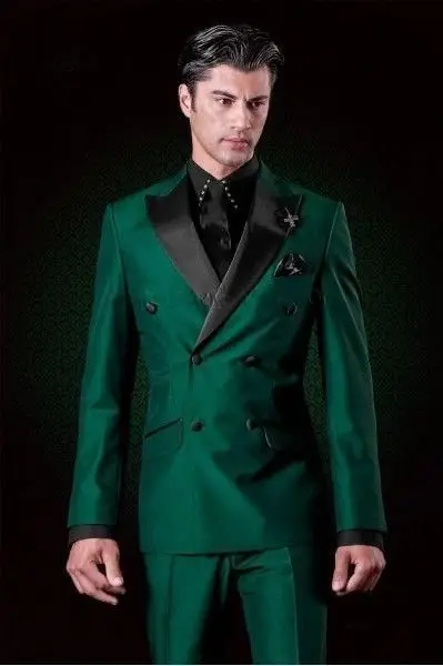 Итальянские мужские костюмы с брюками зеленые двубортные свадебные костюмы для мужчин Slim Fit смокинг Блейзер на заказ 2 шт. Traje Hombre