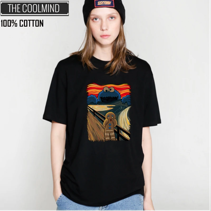 COOLMIND QI0312B 100% القطن الصيف فضفاض س الرقبة النساء T قميص عارضة قصيرة الأكمام الإناث بارد التي شيرت س الرقبة تي شيرت المحملة قمصان