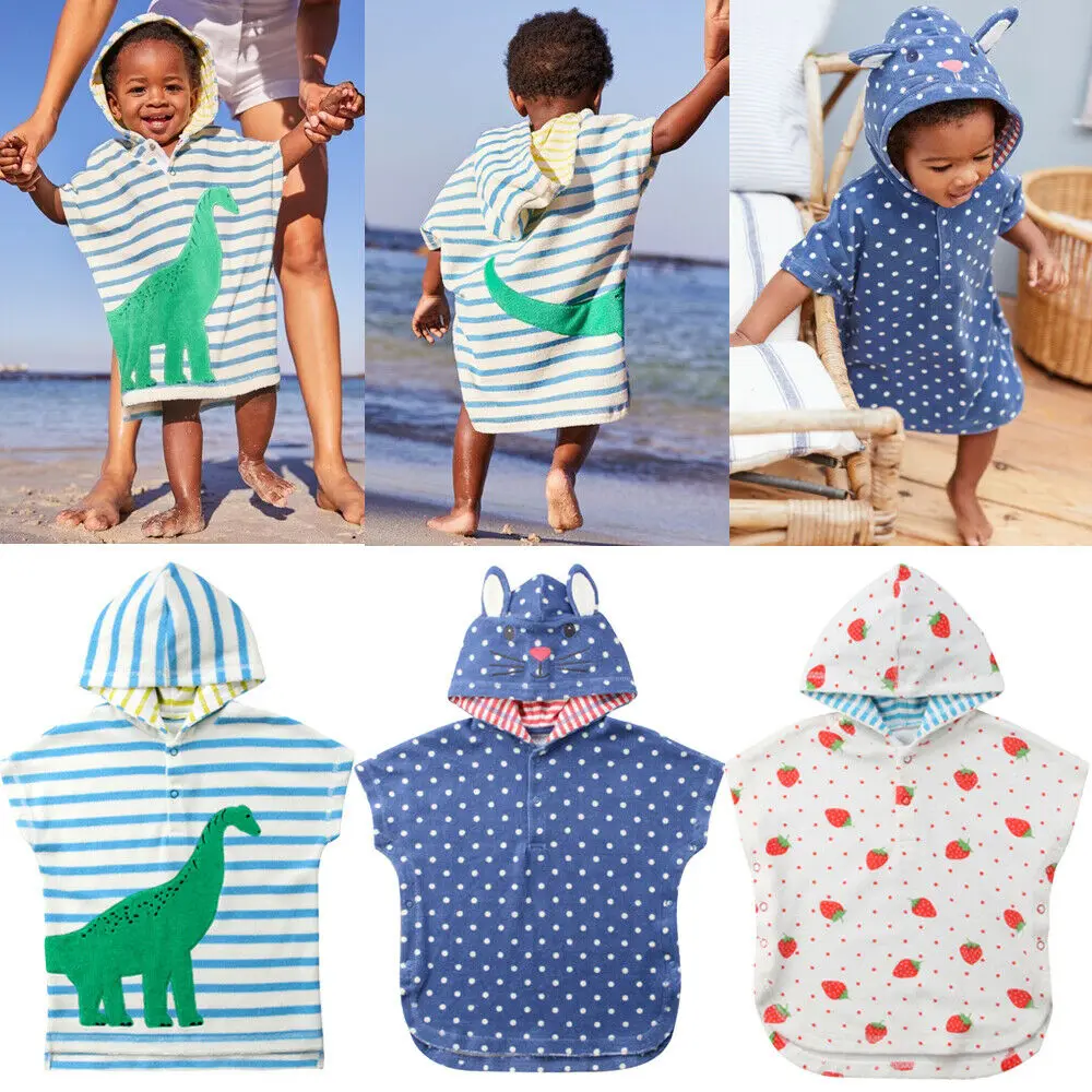 Emmababy 2019 Summer Cute Toddler Baby Boys Girls Hooded Bath Towel Swim Pool Beach Wear Cotton Bathrobe Cartoon Towel