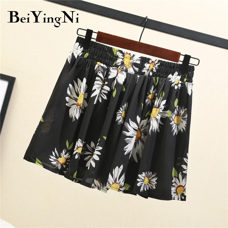 

Beiyingni Floral Print Women Shorts Chiffon Beach Elastic Waist XL-4XL Harajuku Short Pants Female Oversized Retro Ladies Shorts
