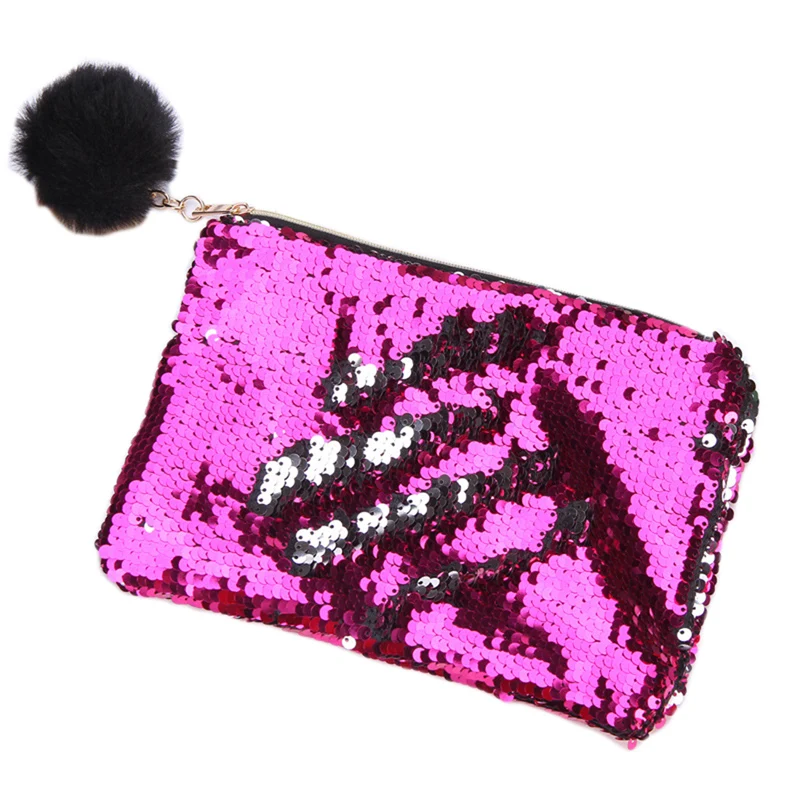 

Litthing Women Fashion Handbags Mermaid Sequin Makeup Bag Reversible Double Color Glitter Cosmetic Bag Lazy Makeup Zipper Pouch