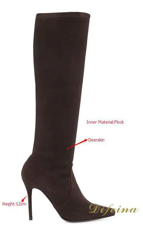 Dark Brown Boots Winter Black Women Long Boots Genuine Leather Zipper Over The Knee Boots Pointed Toe Shoes Stiletto High Heels