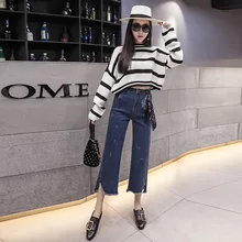 Джинсы для женщин женские свободные широкие брюки Брюки кисточкой с низкой талией бойфренда порванные джинсы для женщин Винтаж джинсовые штаны Femme