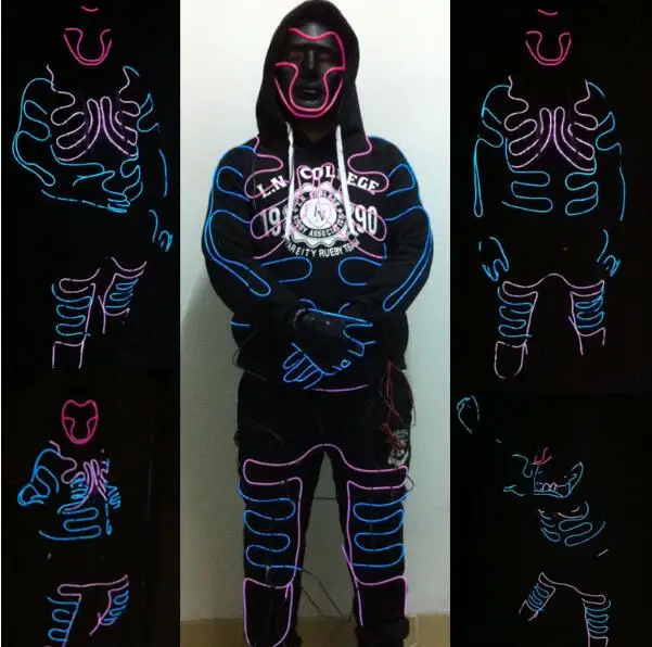 Cheap EL costume New Fashion EL SuitsLED/EL Clothes Luminous Costumes Glowing Gloves Shoes Light Clothing Men EL Masks Clothe Dance