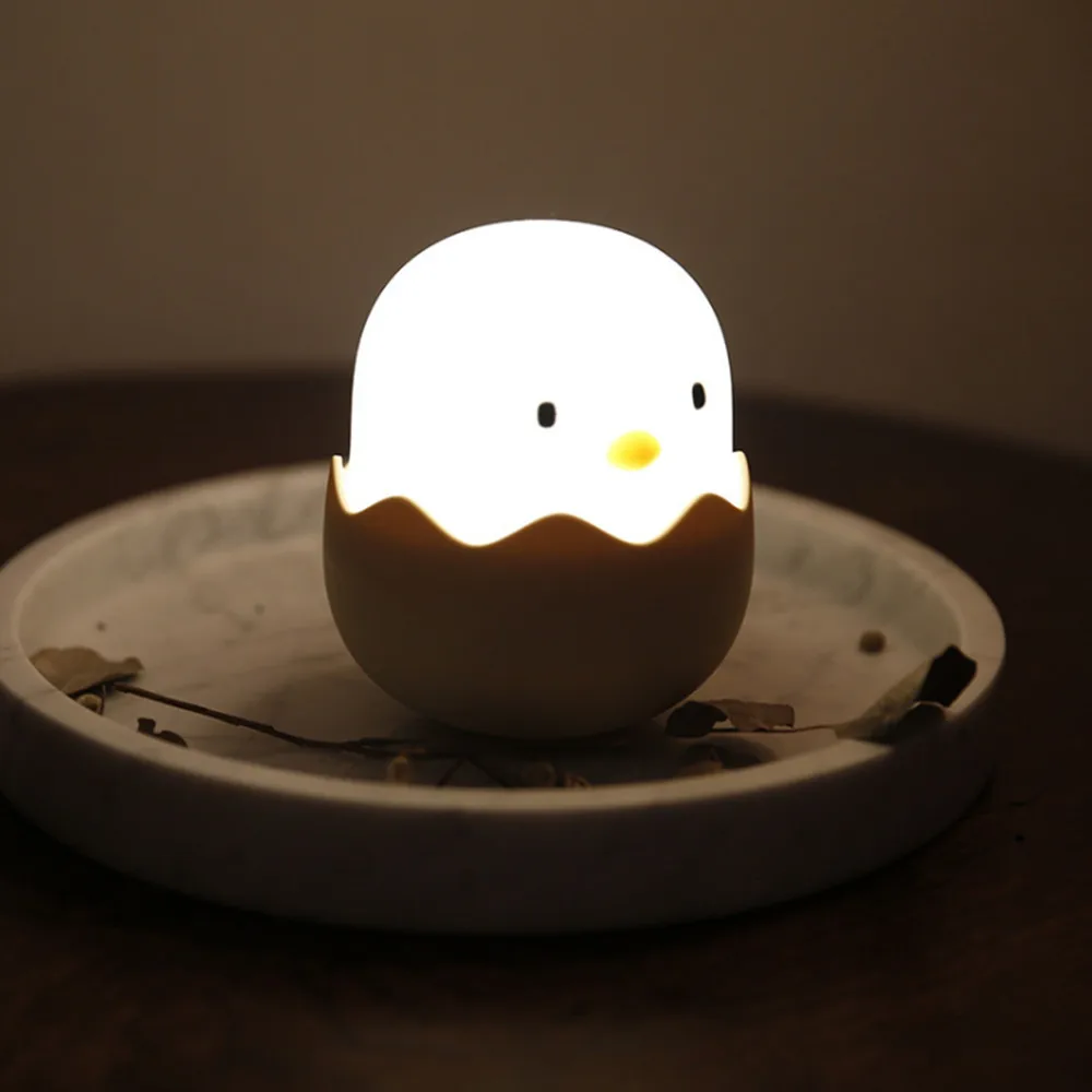 Warm White Ambient Night Light Cute Cartoon Egg Shell Chicken Tumbler Rechargeable Touch Bedroom Lamp for Girl Chilren Gift Toy (15)