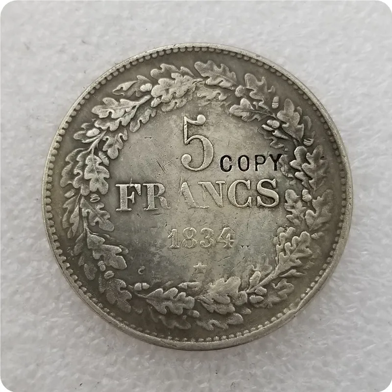 1834 1832-1844 Belgium 5 Francs Coins COPY - Цвет: 1834