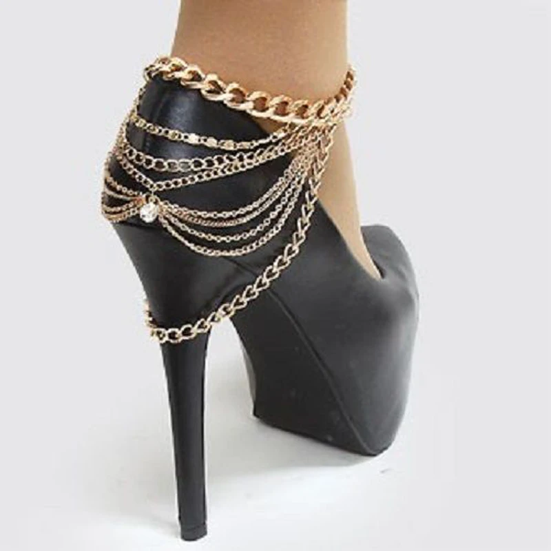 

2018 Womens heeled shoes Foot Jewelry Ankle Bracelet Rhinestone multi layer feet Anklet pulsera tobillo chaine de cheville