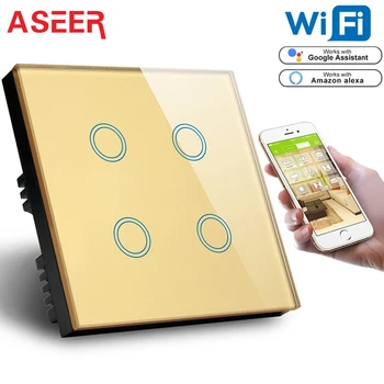 

ASEER,UK 4 Gang wifi smart light switch,smart timing on/off light,voice control by alexa,google,one key start of scene mode