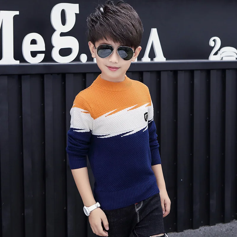 2070 свитер для мальчиков хлопковый Детский свитер среднего размера на осень и зиму с бархатным трикотажным свитером для детей