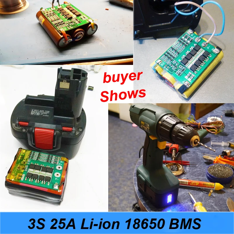 NEW 3S 25A for Screwdriver Li-ion18650 BMS PCM Battery Protection Board BMS PCM With Balance For li-ion Battery Cell Pack Module