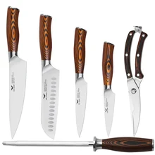 6PCS Kitchen Chefs Knife Set Multi Fixed Blade Kitchen Cutlery Germany Steel x50 Color Wooden Handle Very Beautiful gift