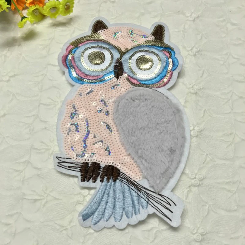 5pcs Vintage Night Owl  Sequines Patch Iron On Embroidery 