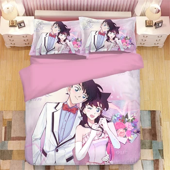 

New Home textiles Lovers Japan Anime Detective Conan cartoon Printing powder bedding set 3pcs kit of duvet cover pillow case set