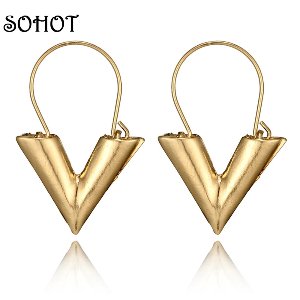 SOHOT New Arrived V-shaped Drop Earrings Trendy Punk Steam Style Gold Silver Color Alloy Geometric Jewelry For Women Major Gift | Украшения