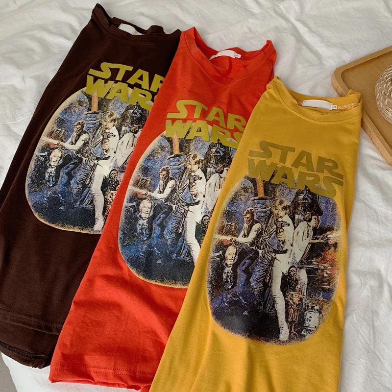 

Short sleeve women pink t-shirt tops & tees 2019 New spring girl harajuku plus size Nostalgic retro star wars clothing shirt