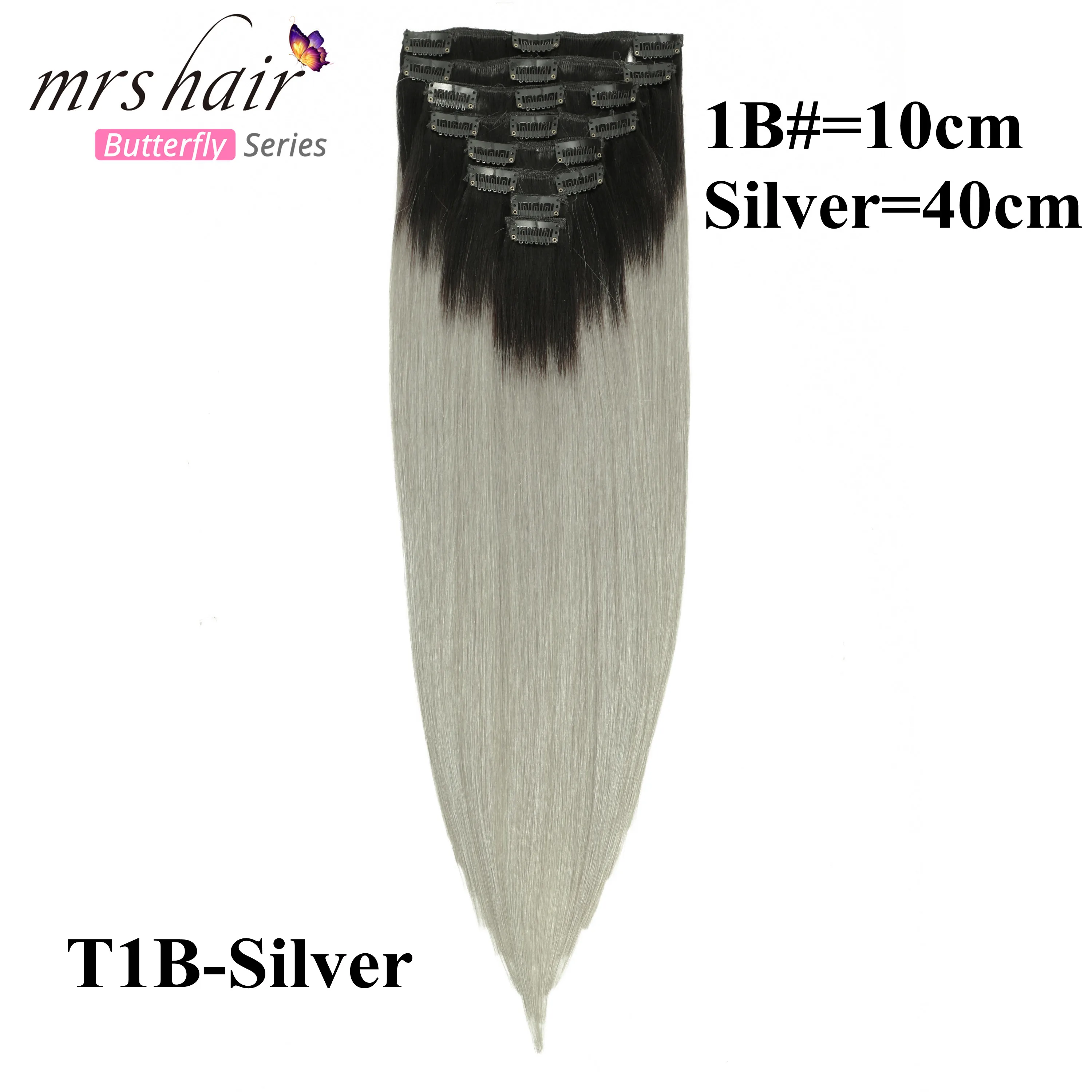 # T1B/серебро MRS HAIR, Омбре, человеческие волосы для наращивания на заколках, волосы для наращивания, блонд, натуральные волосы remy на заколках, прямые волосы на заколках - Цвет: # T1B/серебро