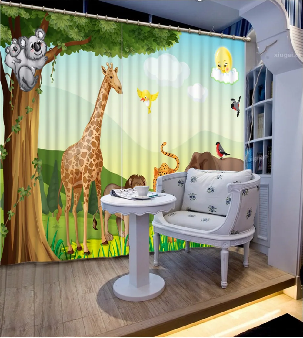 Custom any size Blackout Shade Window Curtains Cartoon Zoo Curtain