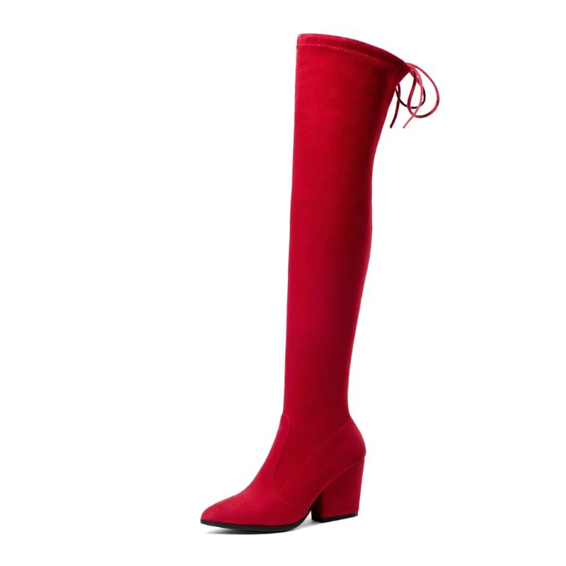 Taoffen/зимняя обувь на высоком каблуке женские ботфорты мягкие ботинки высокого качества теплая офисная обувь на меху женская обувь, размер 34-43 - Цвет: Красный